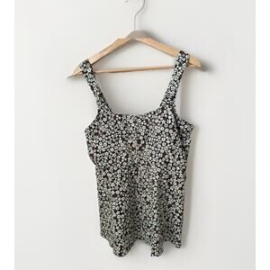 Lands End Squareneck Tankini Floral Brown Black Wireless Pool Beach Large